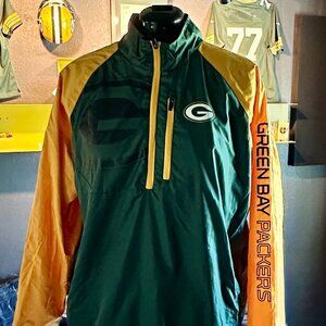 NFL Green Bay Packers XL Windbreaker Jacket Pullover Green Gold GIII Quarter Zip
